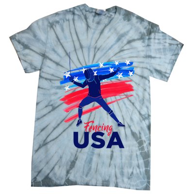 Fencing Support The Team Fencing Player Usa Flag Tie-Dye T-Shirt