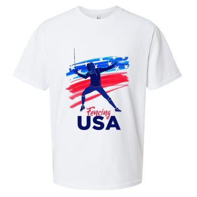 Fencing Support The Team Fencing Player Usa Flag Sueded Cloud Jersey T-Shirt
