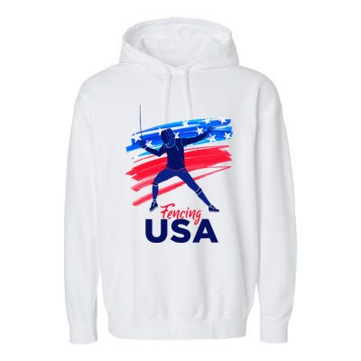 Fencing Support The Team Fencing Player Usa Flag Garment-Dyed Fleece Hoodie