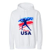 Fencing Support The Team Fencing Player Usa Flag Garment-Dyed Fleece Hoodie