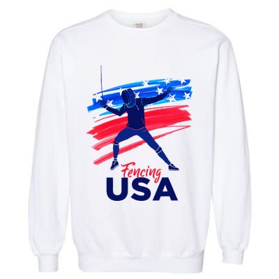 Fencing Support The Team Fencing Player Usa Flag Garment-Dyed Sweatshirt