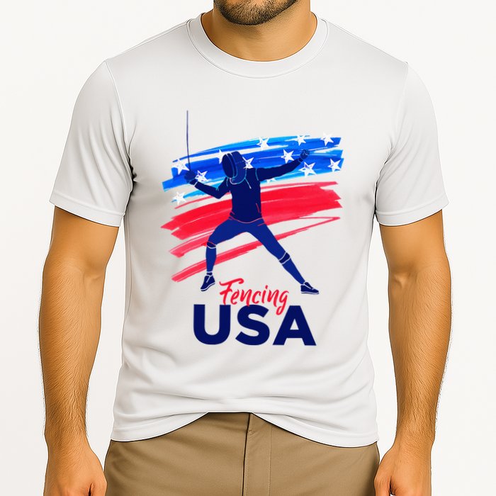 Fencing Support The Team Fencing Player Usa Flag Performance Shirt