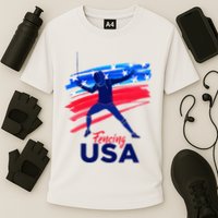 Fencing Support The Team Fencing Player Usa Flag Performance Shirt