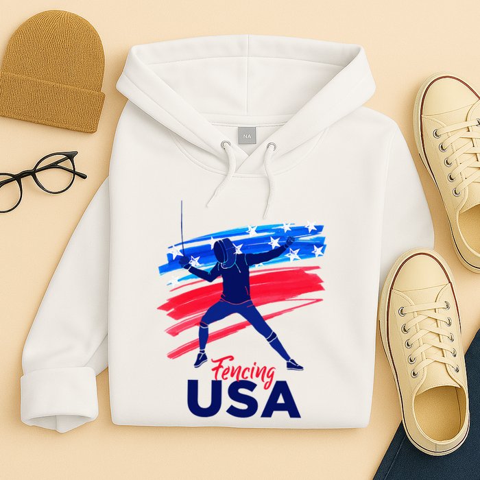 Fencing Support The Team Fencing Player Usa Flag Hoodie