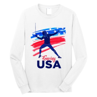 Fencing Support The Team Fencing Player Usa Flag Long Sleeve Shirt