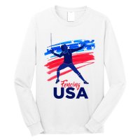 Fencing Support The Team Fencing Player Usa Flag Long Sleeve Shirt