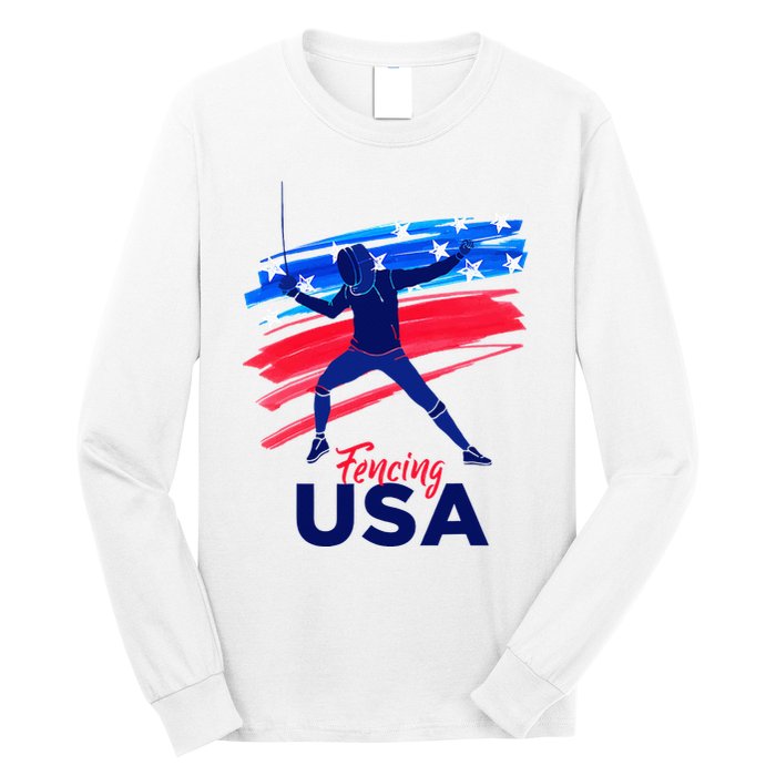 Fencing Support The Team Fencing Player Usa Flag Long Sleeve Shirt
