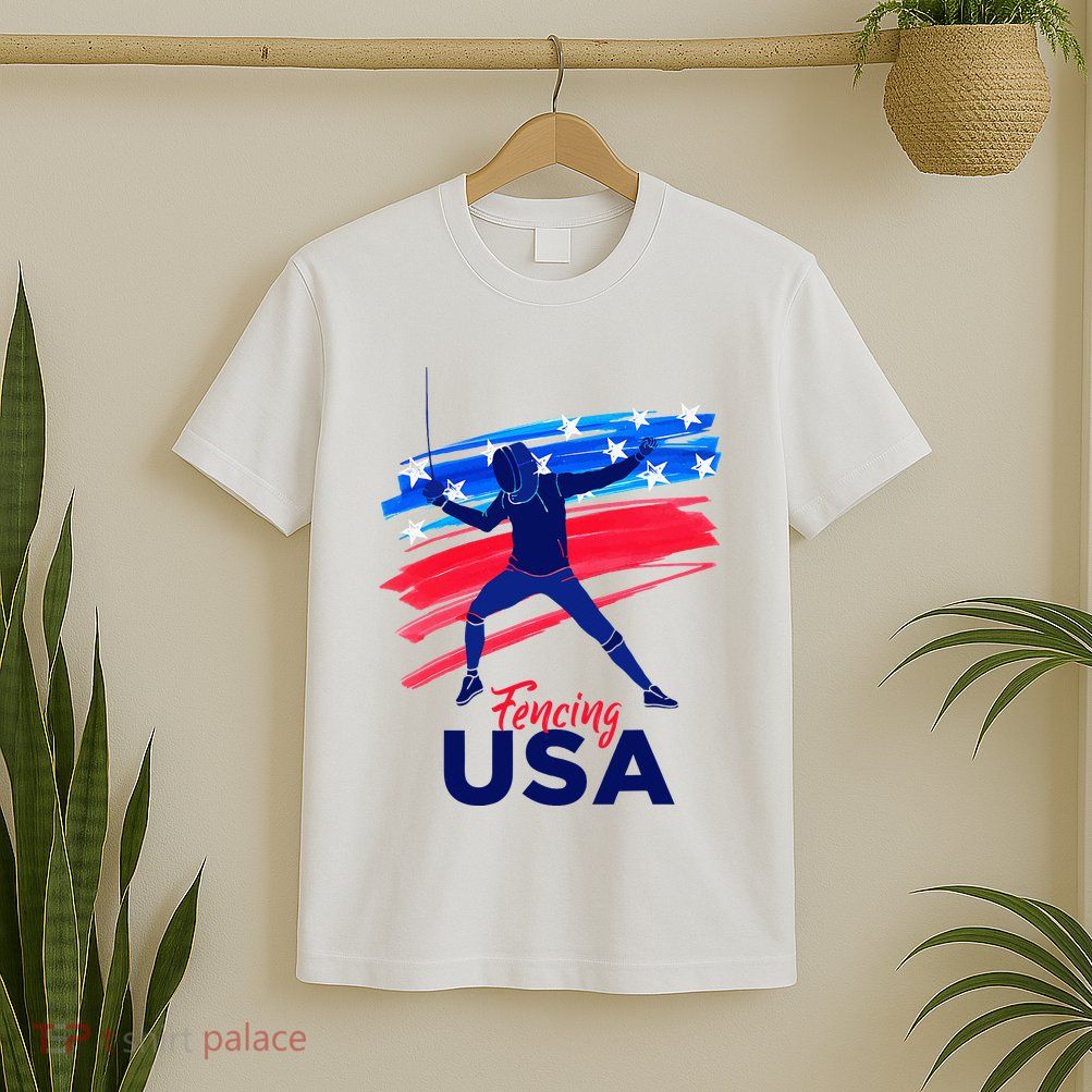 Fencing Support The Team Fencing Player Usa Flag T-Shirt