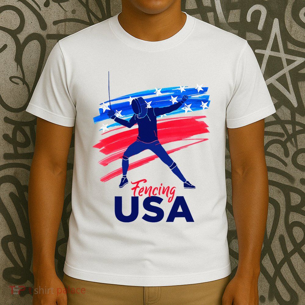 Fencing Support The Team Fencing Player Usa Flag T-Shirt