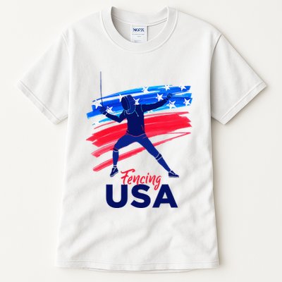 Fencing Support The Team Fencing Player Usa Flag Tall T-Shirt