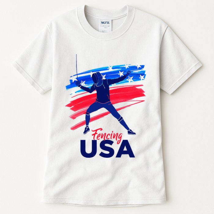 Fencing Support The Team Fencing Player Usa Flag Tall T-Shirt