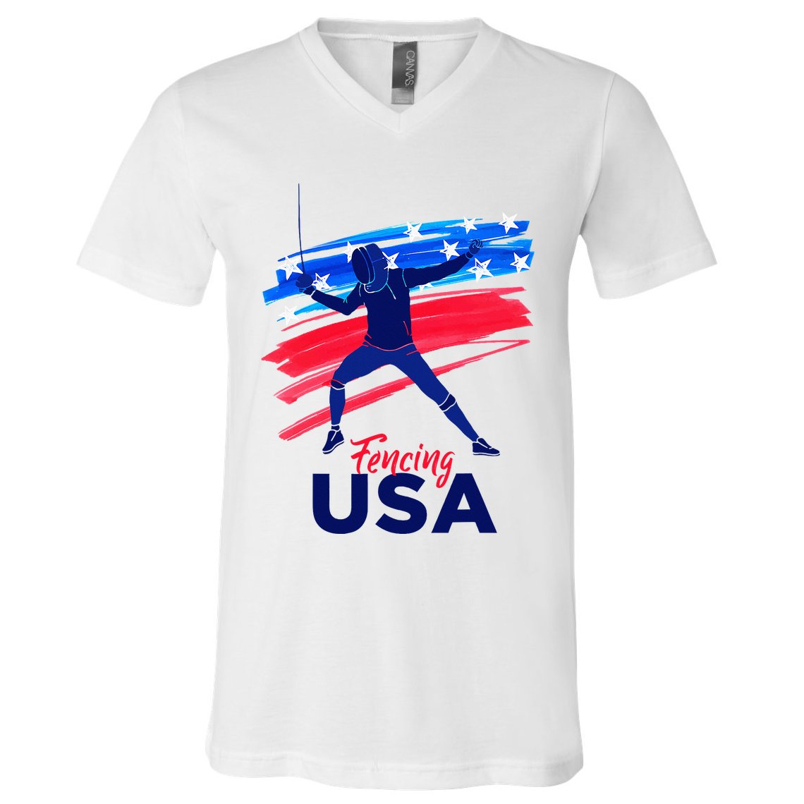 Fencing Support The Team Fencing Player Usa Flag V-Neck T-Shirt
