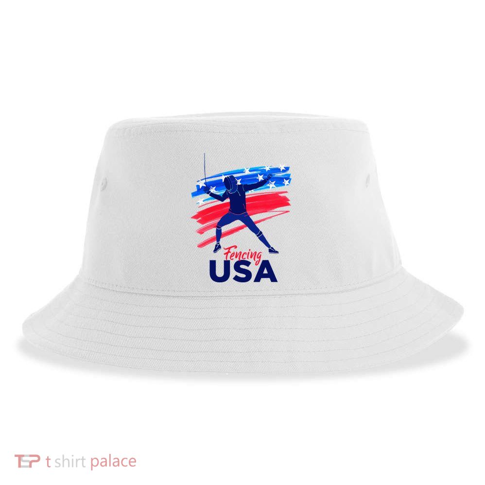 Fencing Support The Team Fencing Player Usa Flag Sustainable Bucket Hat