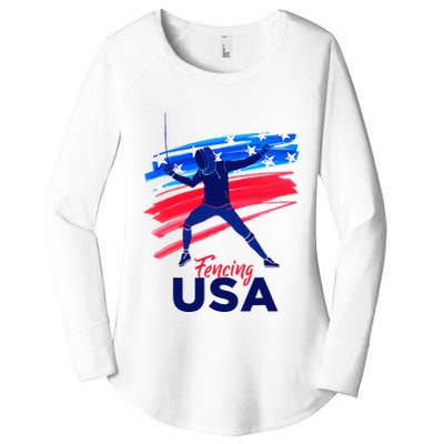 Fencing Support The Team Fencing Player Usa Flag Women's Perfect Tri Tunic Long Sleeve Shirt
