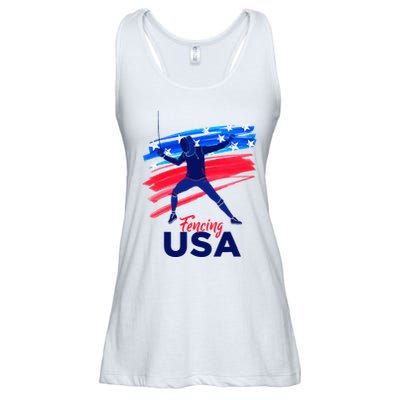 Fencing Support The Team Fencing Player Usa Flag Ladies Essential Flowy Tank