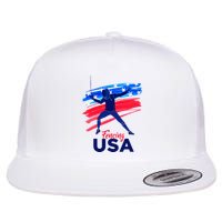 Fencing Support The Team Fencing Player Usa Flag Flat Bill Trucker Hat
