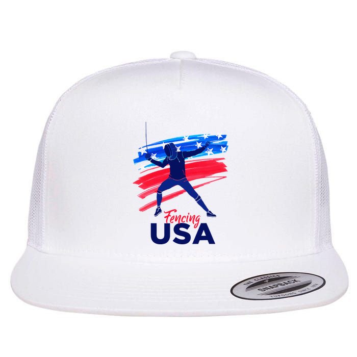 Fencing Support The Team Fencing Player Usa Flag Flat Bill Trucker Hat