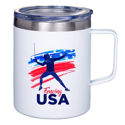 Fencing Support The Team Fencing Player Usa Flag 12oz Stainless Steel Coffee Mug