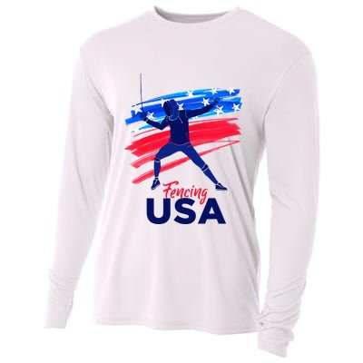 Fencing Support The Team Fencing Player Usa Flag Cooling Performance Long Sleeve Crew