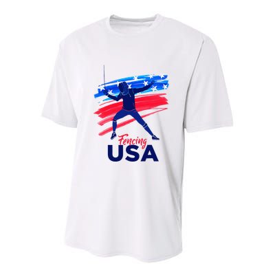 Fencing Support The Team Fencing Player Usa Flag Youth Performance Sprint T-Shirt