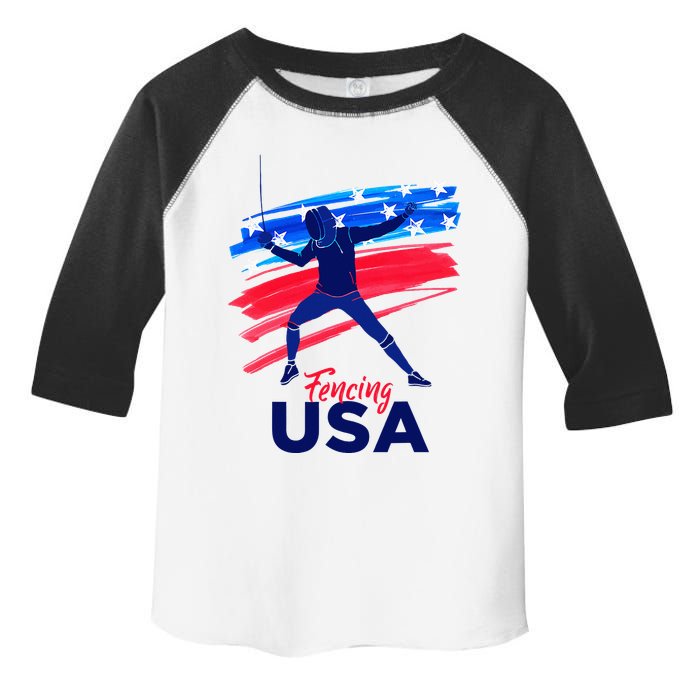 Fencing Support The Team Fencing Player Usa Flag Toddler Fine Jersey T-Shirt