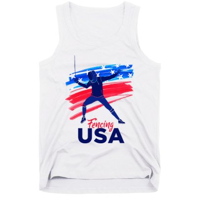 Fencing Support The Team Fencing Player Usa Flag Tank Top