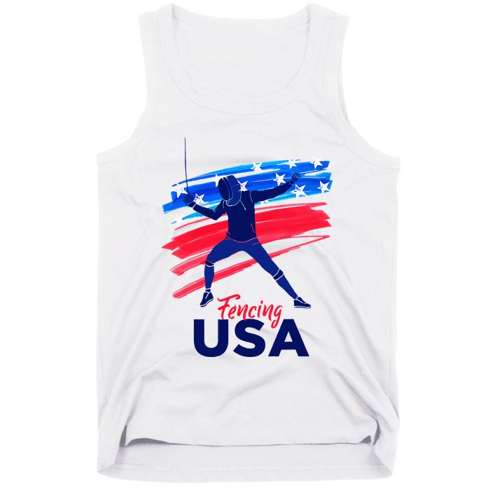 Fencing Support The Team Fencing Player Usa Flag Tank Top