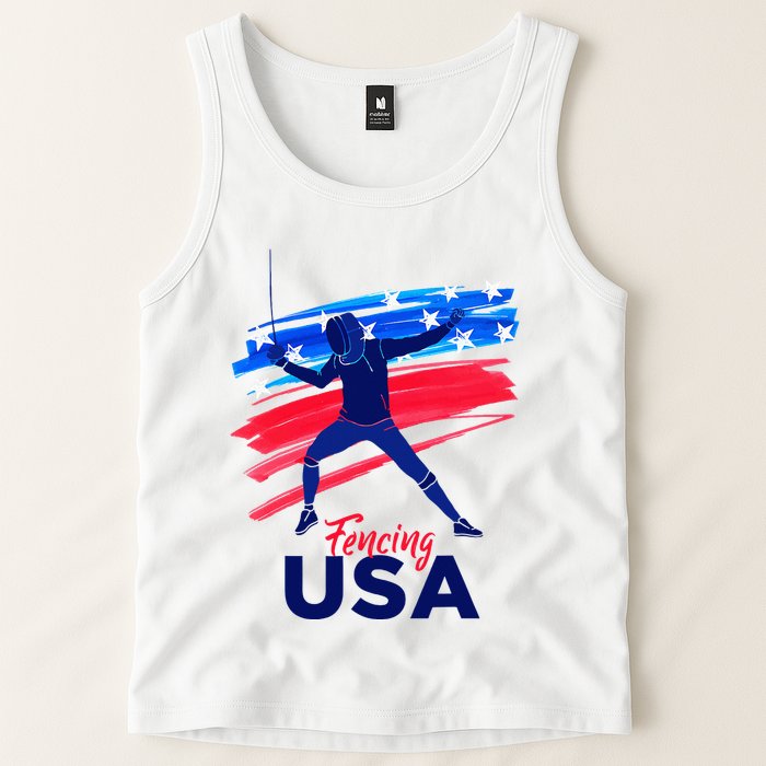 Fencing Support The Team Fencing Player Usa Flag Tank Top