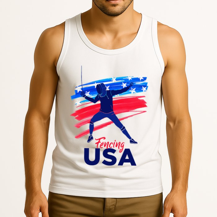 Fencing Support The Team Fencing Player Usa Flag Tank Top
