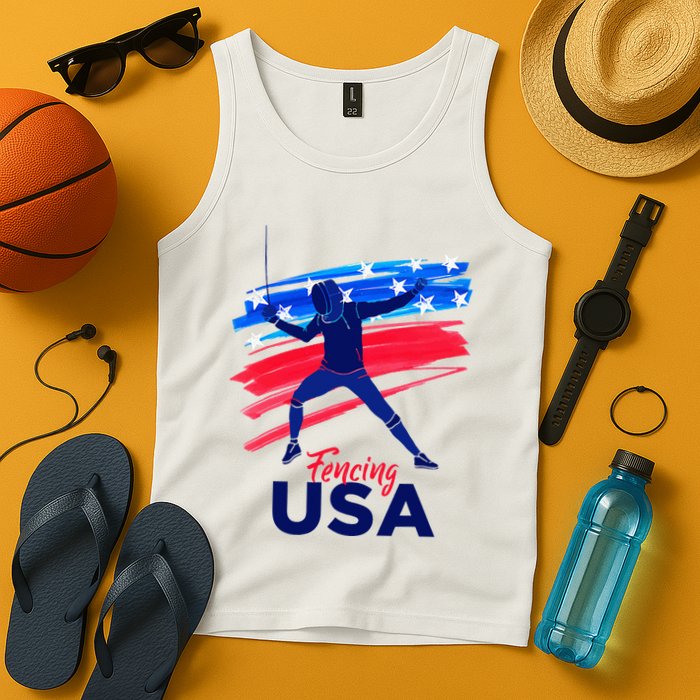 Fencing Support The Team Fencing Player Usa Flag Tank Top