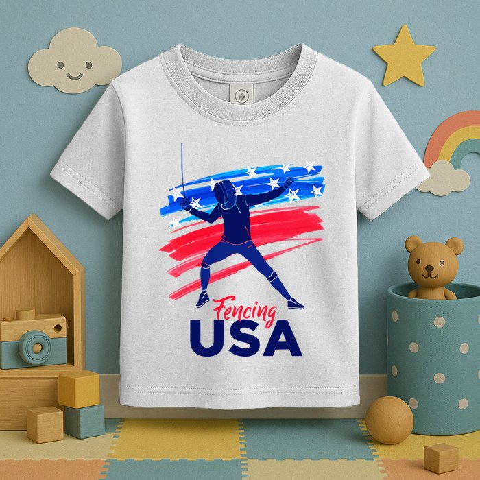 Fencing Support The Team Fencing Player Usa Flag Toddler T-Shirt