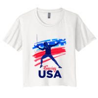 Fencing Support The Team Fencing Player Usa Flag Crop Top