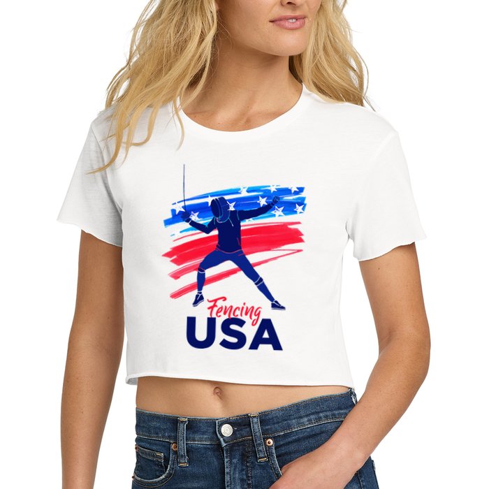Fencing Support The Team Fencing Player Usa Flag Crop Top