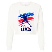 Fencing Support The Team Fencing Player Usa Flag Cropped Pullover Crew
