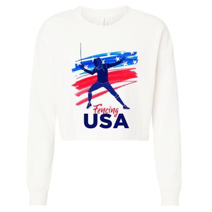 Fencing Support The Team Fencing Player Usa Flag Cropped Pullover Crew