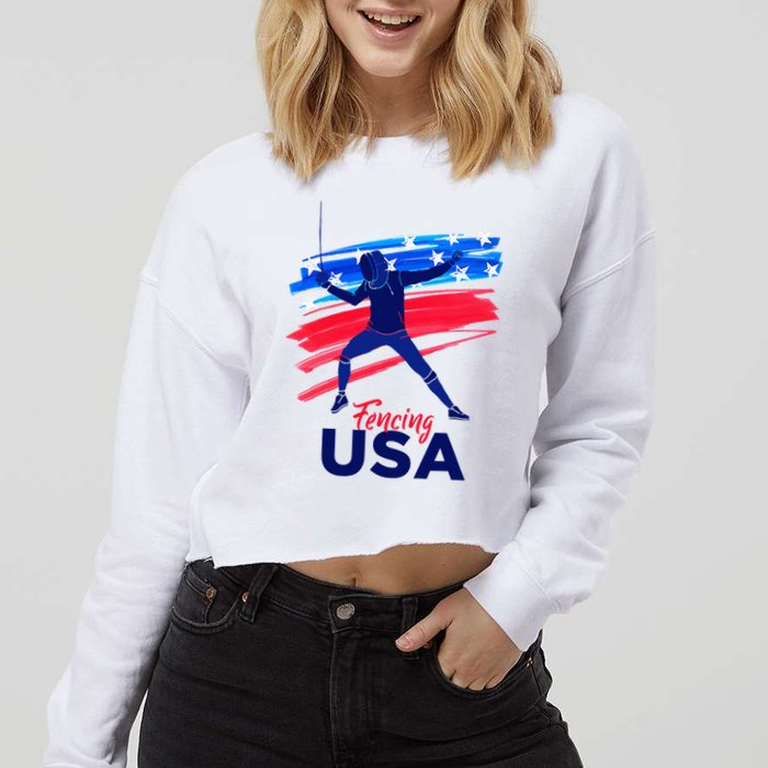 Fencing Support The Team Fencing Player Usa Flag Cropped Pullover Crew