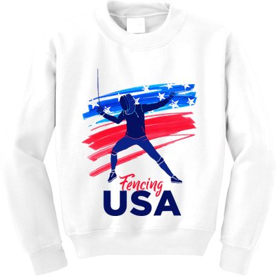 Fencing Support The Team Fencing Player Usa Flag Kids Sweatshirt