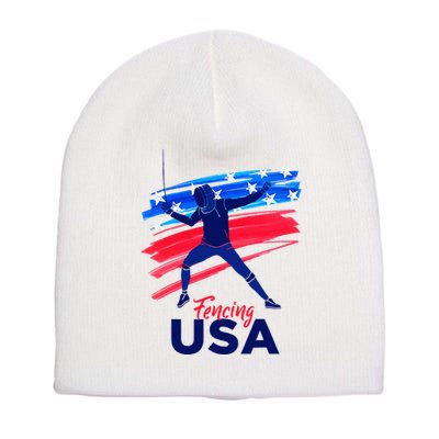 Fencing Support The Team Fencing Player Usa Flag Short Acrylic Beanie