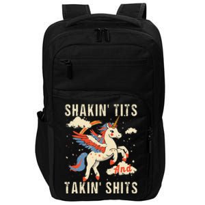 Funny Shakin Tits And Takin Shits Retro Unicorn Sarcasm Impact Tech Backpack