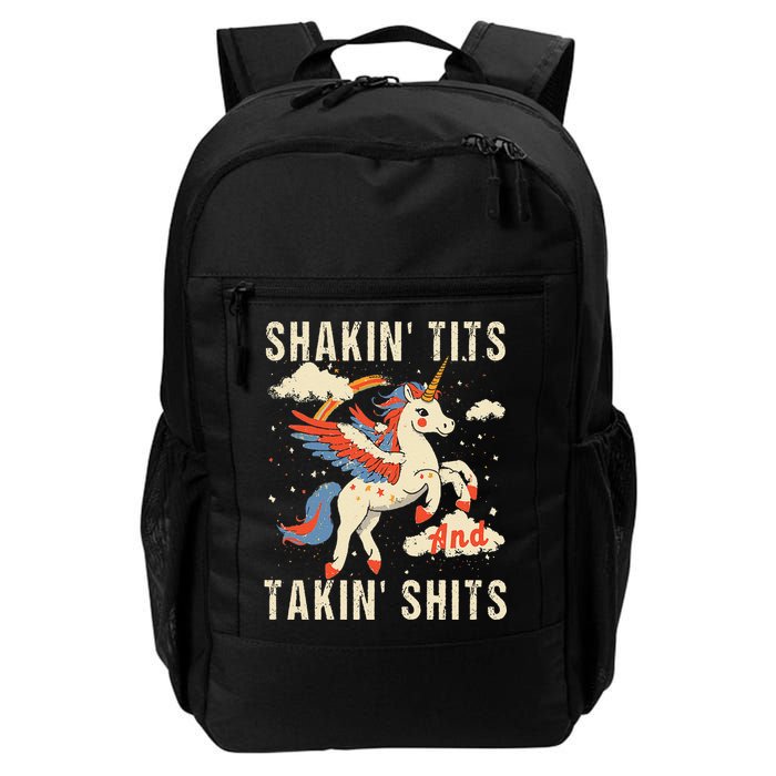 Funny Shakin Tits And Takin Shits Retro Unicorn Sarcasm Backpack