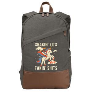 Funny Shakin Tits And Takin Shits Retro Unicorn Sarcasm Cotton Canvas Backpack