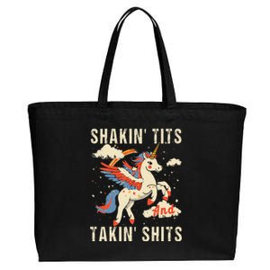 Funny Shakin Tits And Takin Shits Retro Unicorn Sarcasm Cotton Canvas Jumbo Tote