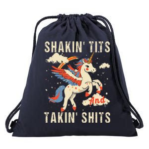 Funny Shakin Tits And Takin Shits Retro Unicorn Sarcasm Drawstring Bag