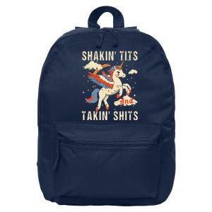 Funny Shakin Tits And Takin Shits Retro Unicorn Sarcasm 16 in Basic Backpack