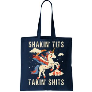 Funny Shakin Tits And Takin Shits Retro Unicorn Sarcasm Tote Bag