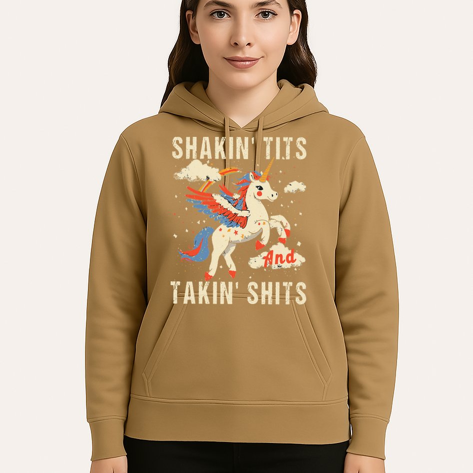 Funny Shakin Tits And Takin Shits Retro Unicorn Sarcasm Hoodie