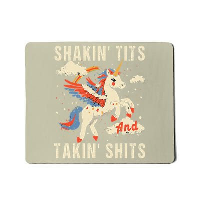 Funny Shakin Tits And Takin Shits Retro Unicorn Sarcasm Mousepad
