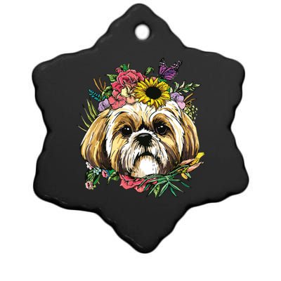 Floral Shih Tzu Dog Spring Nature Shih Tzu Lovers Ceramic Star Ornament