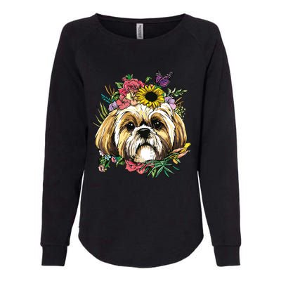 Floral Shih Tzu Dog Spring Nature Shih Tzu Lovers Womens California Wash Sweatshirt