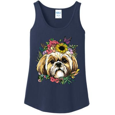 Floral Shih Tzu Dog Spring Nature Shih Tzu Lovers Ladies Essential Tank